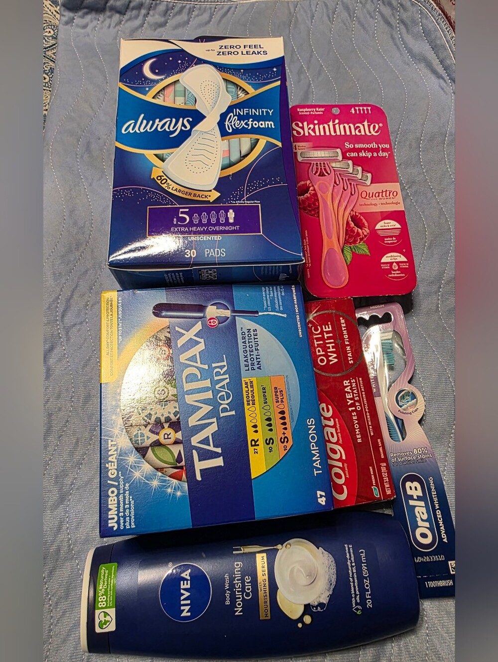 Back To School Selfcare Bundle. Always, Tampax, Nivea, Venus, Colgate, Oral B.